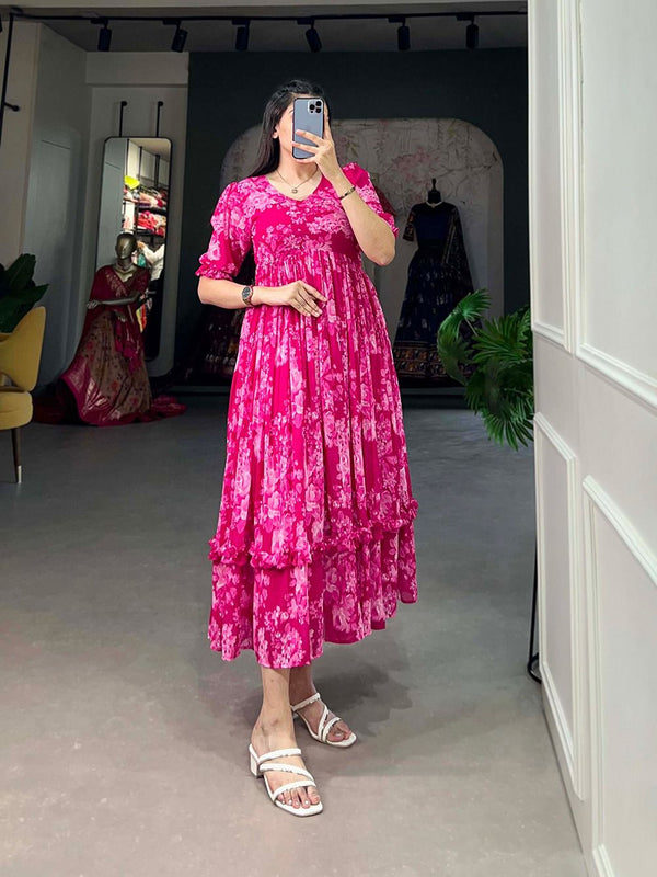 Shreya Fashion Sizzling Style Alert : This georgette Floral Frock is a Must-Have for Your Wardrobe
