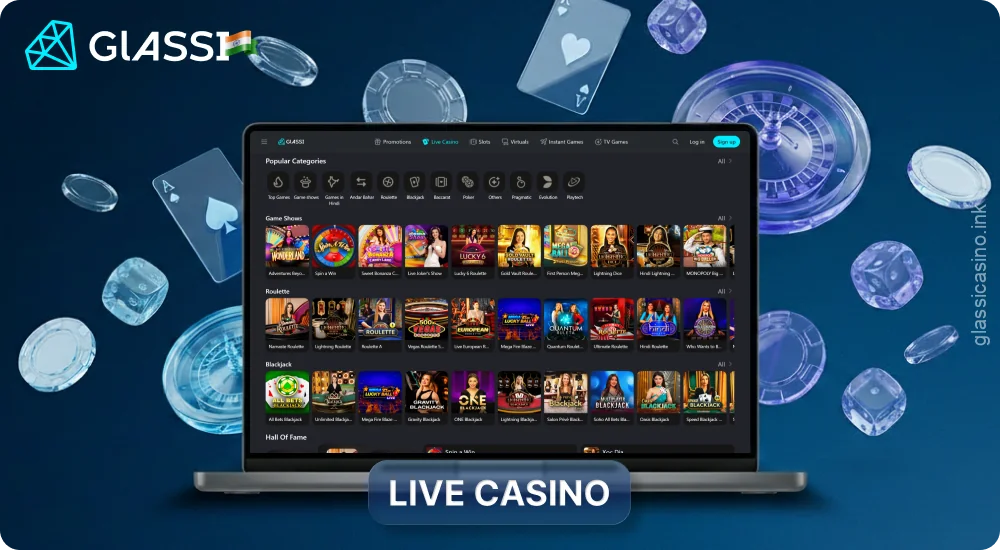 Glassi Live Casino offers a wide variety of games with live dealers